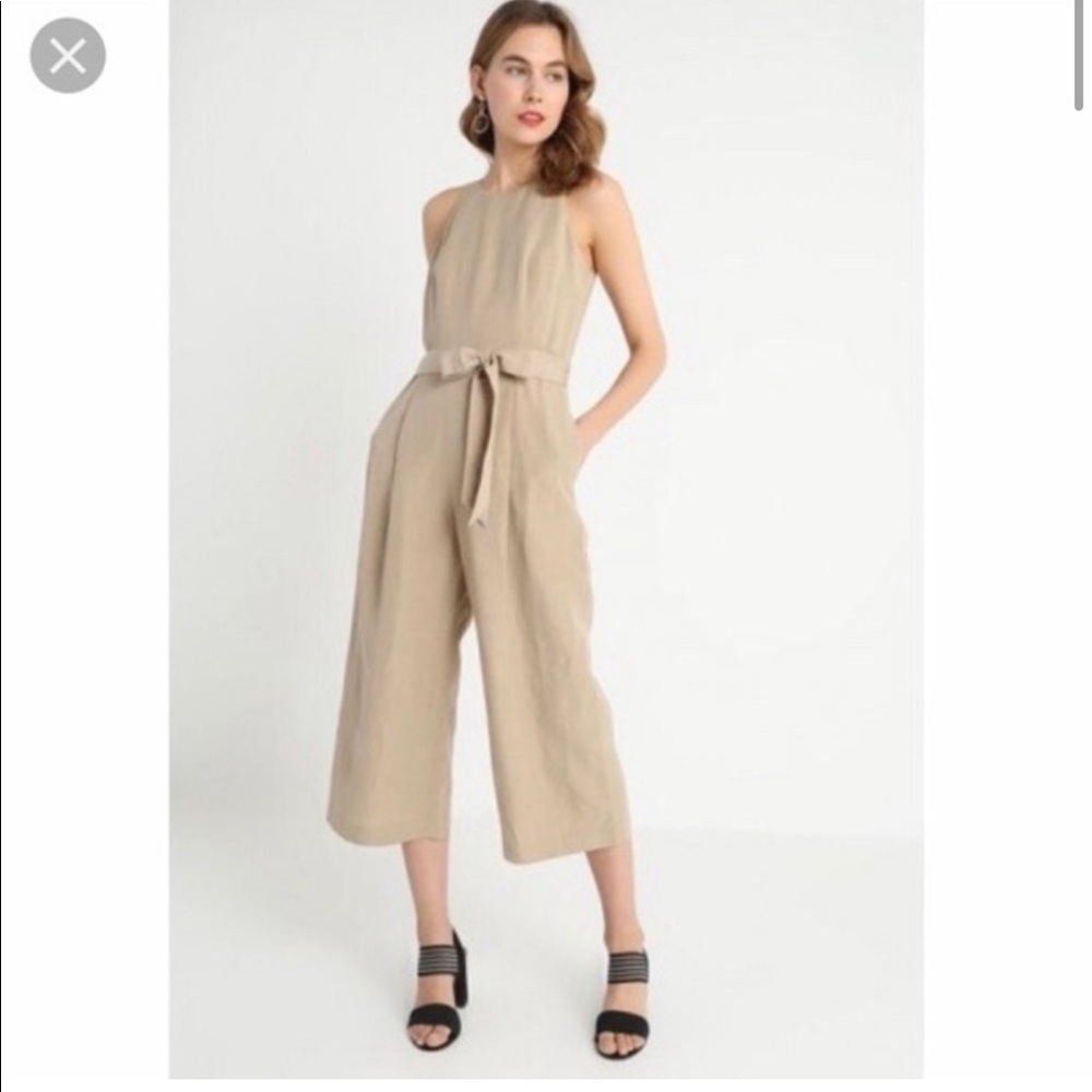 Banana Republic Jumpsuit tan tie waist Cropped Wide Leg Pant no-sleeve